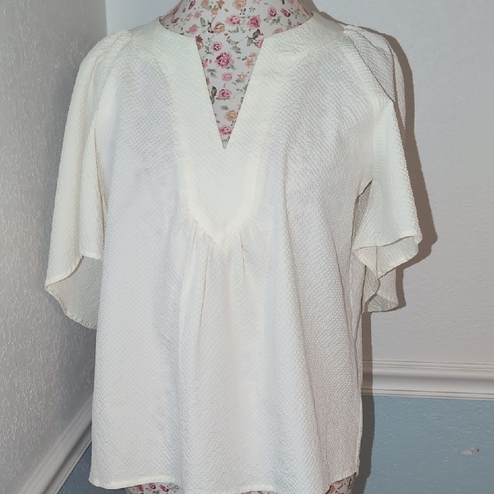 Elegant White Women's Top By Glam - Flounce Sleeve